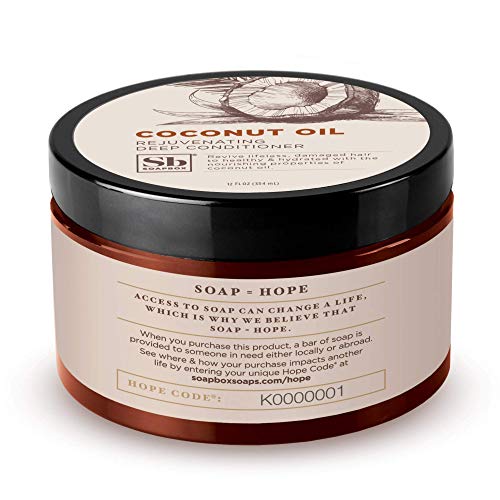 Soapbox Deep Conditioner, Hydrating & Rejuvenating Coconut Oil Treatment for Natural, Curly, Dry or Damaged Hair, Vegan Conditioner Sulfate, Paraben & Cruelty & Silicone Free, 12 Fl Oz