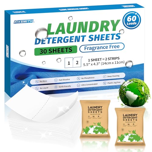 Laundry Detergent Sheets | Fragrance Free, 60 Loads (30 Sheets), Eco-Friendly