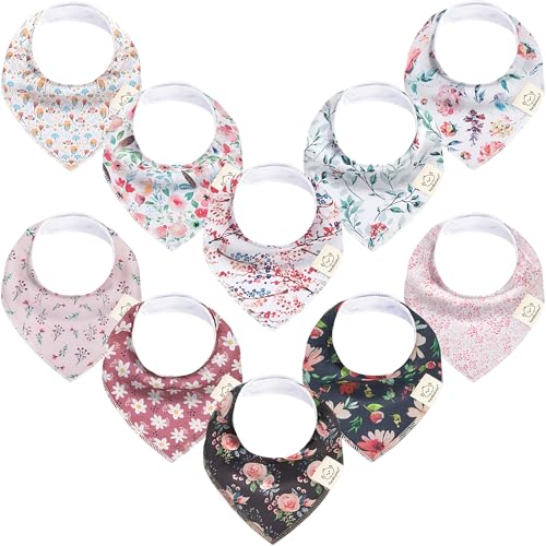 Baby Bibs | 10-Pack, Organic Cotton, Super Absorbent, Teething