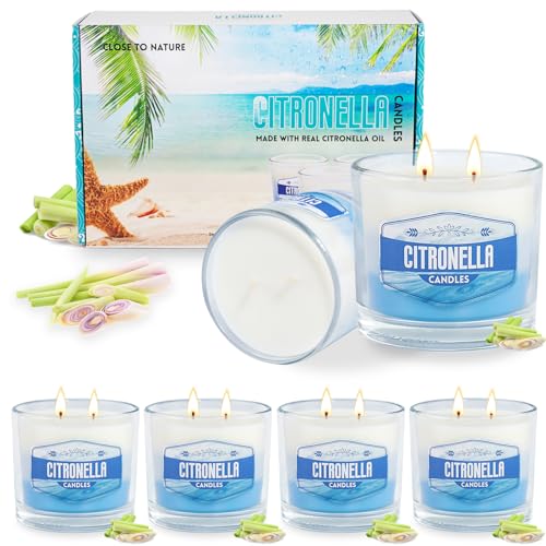 Citronella Candles | 6 Pack, 60 oz, 450 Hours Burn Time, 2 Wick