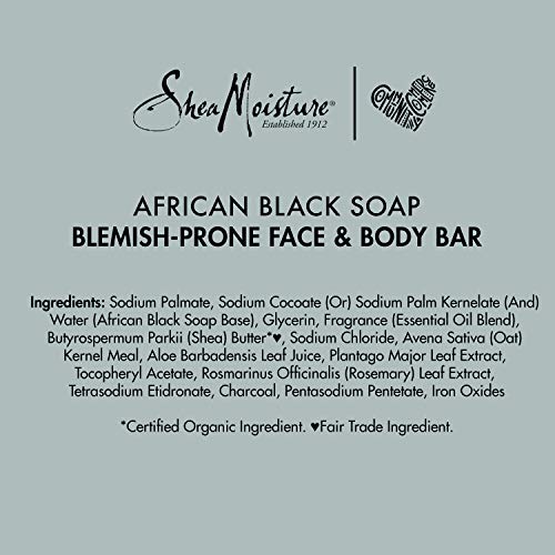 SheaMoisture Face and Body Bar for Oily, Blemish-Prone Skin African Black Soap Paraben Free 3.5 oz 4 Count, facial cleanser