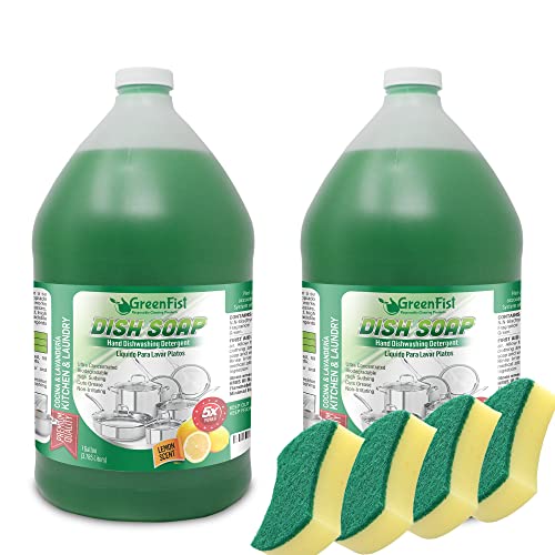 Dish Soap | Lemon Scent, 128 oz, 2 Pack with 4 Sponges