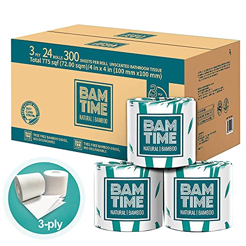 Toilet Paper | 100% Bamboo, 3-Ply, 24 Rolls, Biodegradable, Plastic-Free