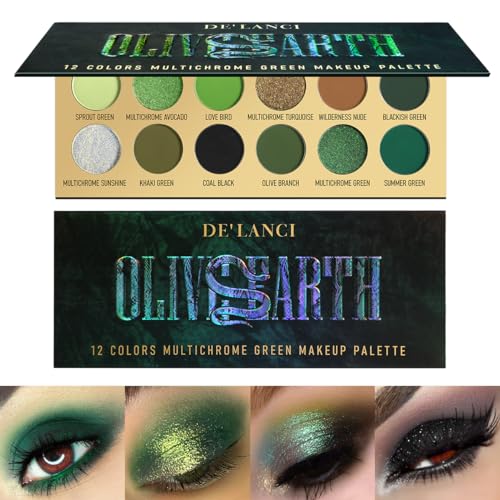 Eyeshadow Palette | 12 Colors, Matte & Glitter, Black Green Multichrome