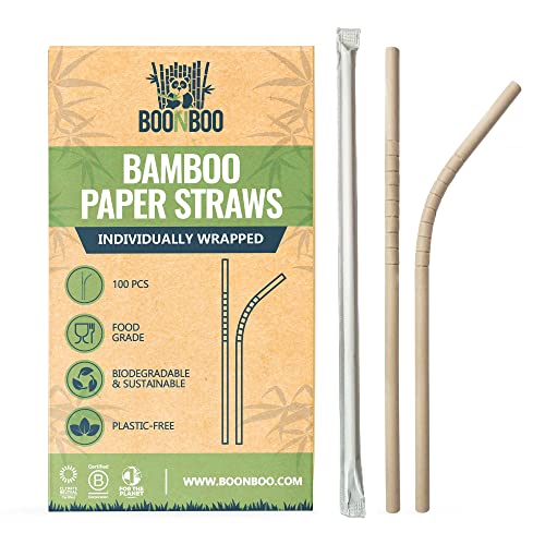 Bamboo Paper Straws | Individually Wrapped, Bendable, 100 Count