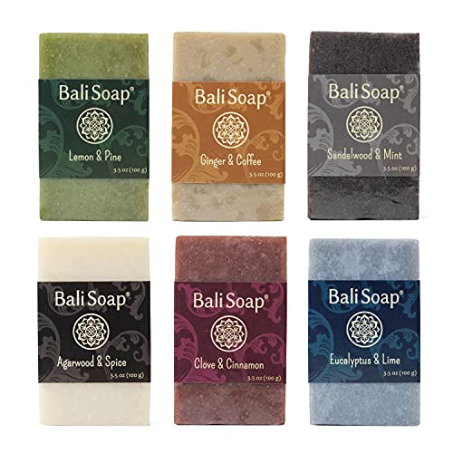 Bar Soap Gift Set | 6 Variety Pack, 3.5 oz Each - Lemon-Pine, Ginger-Coffee, Sandalwood-Mint, Agarwood-Spice, Clove-Cinnamon, Eucalyptus-Lime