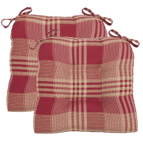 Chair Pads | Plaid Woven, Fiber Filled, 16”L x 16”W, Brick - 2 Count