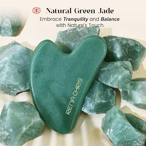 Gua Sha Tool | Natural Jade Stone, Manual Massage for Jawline Sculpting, Green