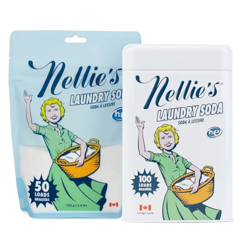 Nellie's Laundry Soda Bundle - 100 Scoops (Tin) & 50 Scoops (Pouch) - Concentrated & Septic Safe Formula - Leaves No Residue - Safe for HE and Standard Washing Machines - Ideal for Sensitive Skin