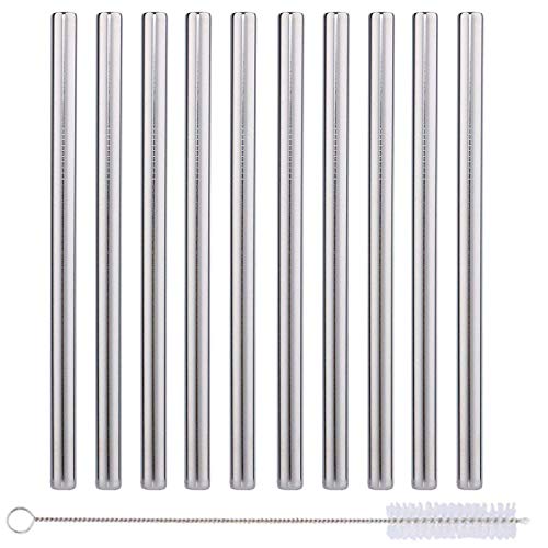 Drinking Straw Set | 10 Pack, Extra Wide, Reusable, Includes Storage Bag and Cleaning Rod