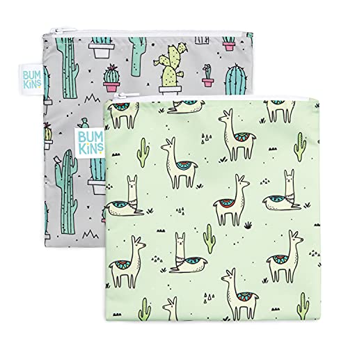 Reusable Snack and Sandwich Bags | Waterproof Fabric, Large 2-Pack, Cactus & Llama