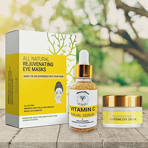 Eye Care Bundle | Caffeine Eye Cream, Vitamin C Serum, Gold Under Eye Mask