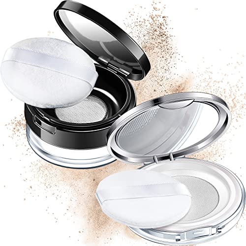 Loose Powder Container | 0.17 oz, Reusable Plastic, Portable with Mirror, 2 Pack