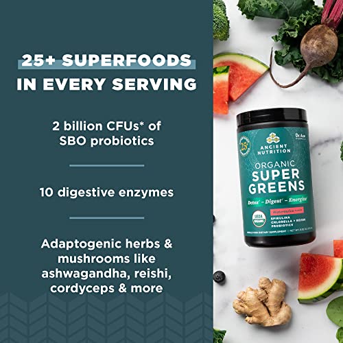 Supergreens Powder | Organic, Greens Flavor, 25 Servings, Watermelon Flavor, 25 Servings