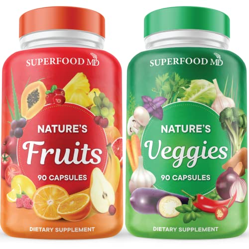 Fruits and Veggies Supplement | 90 Fruit & 90 Veggie Capsules, Supports Energy Levels, Vitamins & Minerals