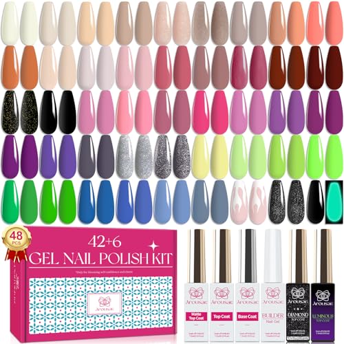 Nail Gel Polish Kit | 48 pcs, 42 Winter Colors, Base & Top Coats, DIY Manicure