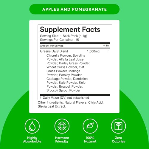 Greens Powder | Whole Food Ingredients, Digestive Enzymes, 30 Drink Packets