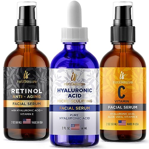 Face Serum | Vitamin C, Hyaluronic Acid, Retinol, Anti-Aging, 3 Pack