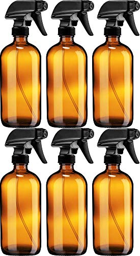 Glass Spray Bottle | 16 oz, 6 Pack, Refillable, Black Trigger Sprayer