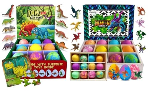 Bath Bombs | Set of 9 Organic Dino Egg, Surprise Toys Inside