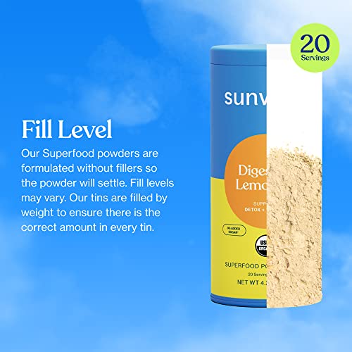 Sunwink Digestion Lemonade Superfood Powder | Lemonade Powder for Detox & Debloat | Organic Superfood Powder with Chicory Root, Amla, Dandelion | Supports Digestive & Gut Health | 4.2oz, 20 Servings