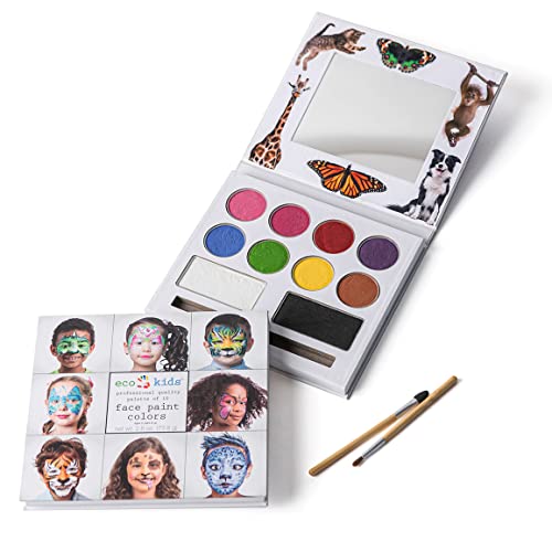 Eco-Kids Deluxe Face Paint Kit - Includes 10 Colors & 2 Applicators - Bold Coverage & Fine Lines - Easy To Apply & Remove - Safe Non-Toxic, Lip & Eye Area Approved - Halloween & Dress-Up - Kids-Adults