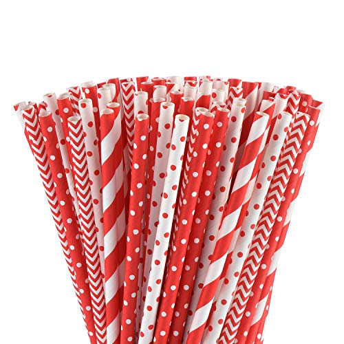 Drinking Straws | Biodegradable, 100 Count, Dots/Stripes/Waves