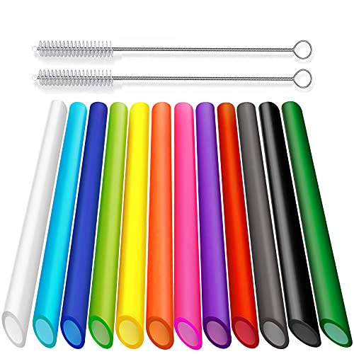 Reusable Boba Straws | 12 Pack, 13 mm x 10.5 inch, Includes 2 Cleaning Brushes