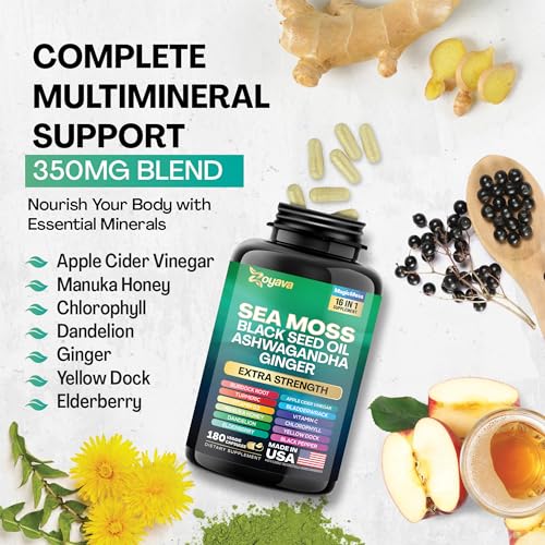 Sea Moss Supplement | 7000mg, Black Seed Oil, Turmeric, Ashwagandha, Vitamin C & D3