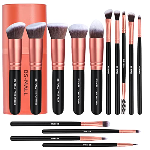 Makeup Brush Set | 14 Pieces, Synthetic, Rose Gold, Includes Case