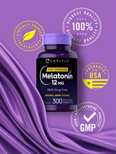 Sleep Supplement | 12 mg Melatonin, Fast Dissolve, 300 Tablets, Natural Berry Flavor