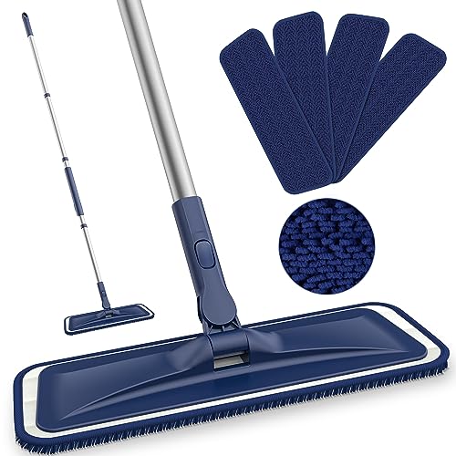 Microfiber Mop | Wet & Dry, 4 Reusable Chenille Pads, Suitable for All Hard Surfaces