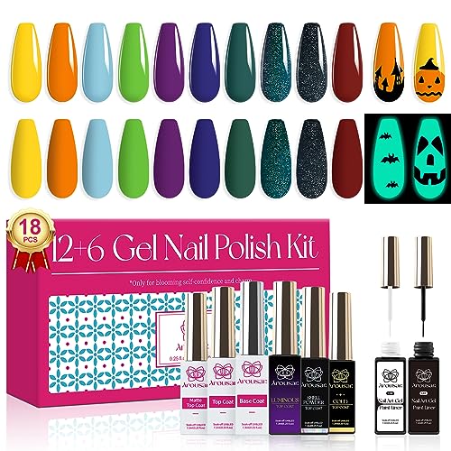 Nail Gel Polish Set | 10 Colors, 6 Base Coats, Glossy & Matte Top Coats, Glitter