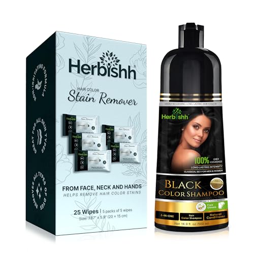 Hair Color Shampoo | Black, 500 ML + Hair Color Stain Remover Wipes