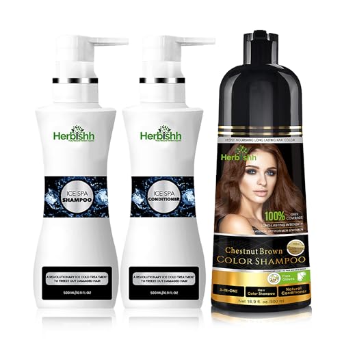 Hair Color Shampoo | Chestnut Brown, 500 ML + Ice Spa Shampoo & Conditioner Set