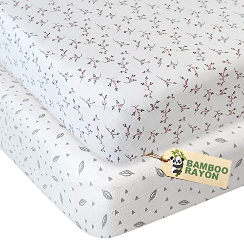 Crib Sheets | Soft Breathable Fabric, 2 Pack, Floral Design