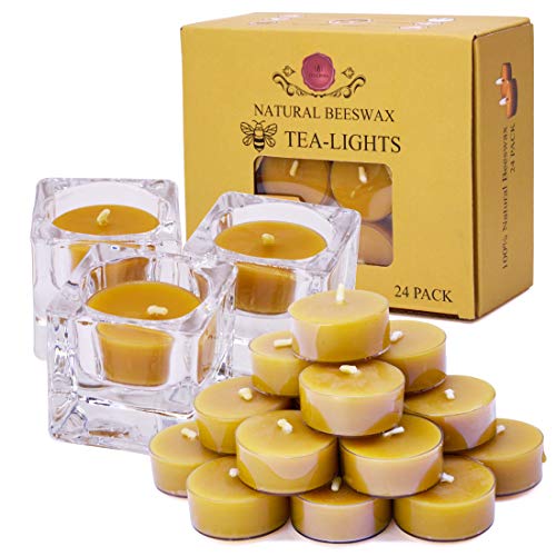 Tealight Candles | Natural Beeswax, Smokeless, Clear Cup, 24 Count