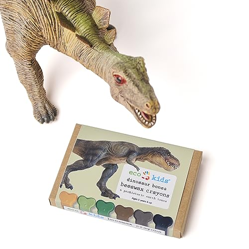 Eco-Kids Beeswax & Soy-Wax Dinosaur Bone Crayons (6-Pack) - Assorted Earth Tone Food-Grade Colors – Coloring, Drawing, Creative Play - Durable & Long Lasting - Safe & Non-Toxic - Made in USA – Ages 5+