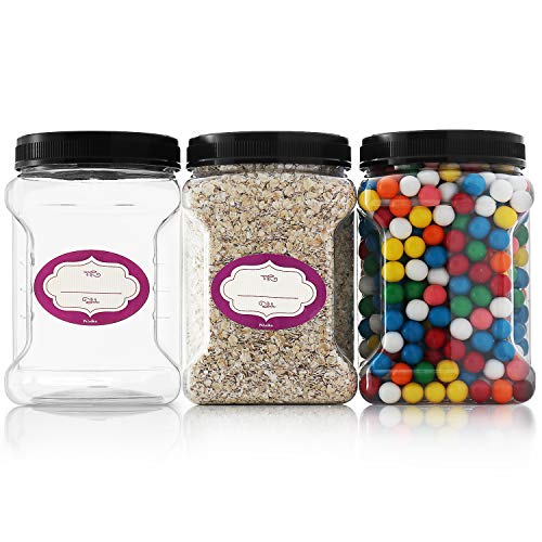 Storage Jars | Clear Plastic, 3 Pack, Half Gallon, BPA-Free, 64 oz