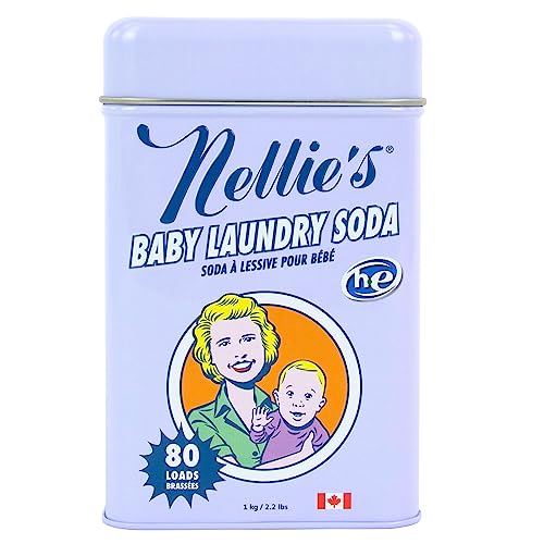 Nellie's Natural Baby Powder Laundry Detergent Tin - 80 Loads - Safe For Infants Sensitive Skin - Fragrance-Free and Hypoallergenic - 2.2 Pounds