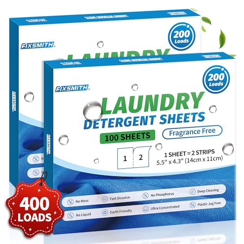 Laundry Detergent Sheets | Fragrance Free, 400 Loads (200 Sheets), Eco-Friendly