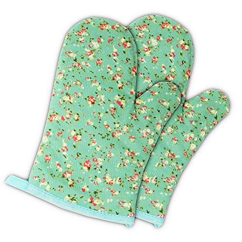 Oven Mitts | Heat Resistant Cotton, Set of Two, Christmas Petite Flowers