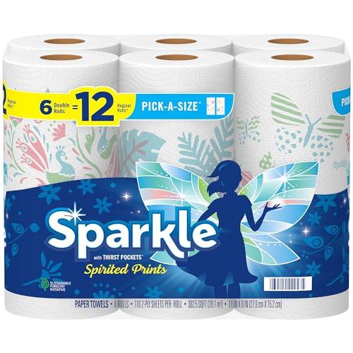 Paper Towels | 6 Double Rolls, Spirited Prints, Full and Half Sheets