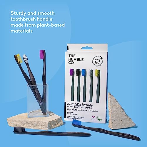 The Humble Co. Plant Based Black Toothbrush (5pk) – Vegan, Soft Toothbrush Set with BPA Free Bristles, Best Toothbrush for Superior Oral Care and Superb Teeth Cleaning (5 Brushes)