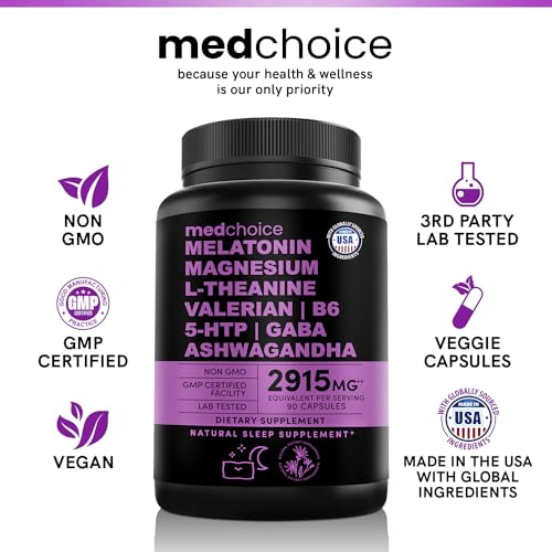 12-in-1 Melatonin Capsules - Melatonin 5mg Natural Sleep Aids for Adults - Magnesium Glycinate 500mg, Ashwagandha, L Theanine, Valerian Root, GABA, 5-HTP, Sleep Supplement for Adults, Pack of 1