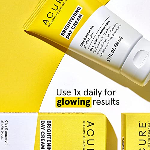 Acure Brightening Starter Kit - Cleansing Gel, Facial Scrub, Day Cream, and Vitamin C & Ferulic Acid Serum - All Skin Types - Softens, Detoxifies and Cleanses For Natural Glowing Skin