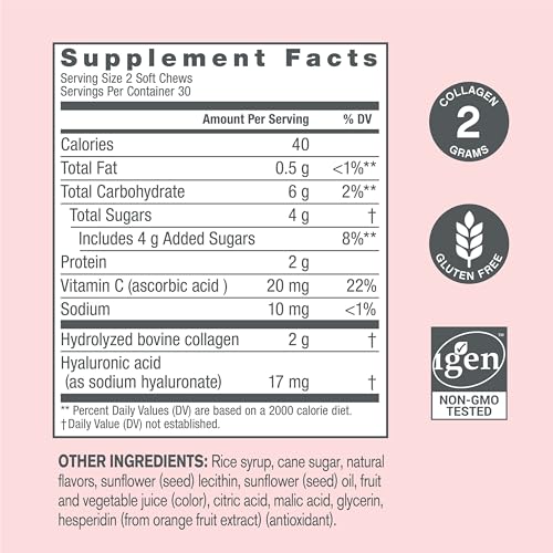 Collagen Soft Chews | With Vitamin C, Hyaluronic Acid, 60 Count