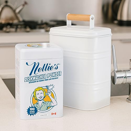 Nellie's Dishwasher Powder - Tough on Food Residue, Plant-Based Ingredients, Spotless Clean, High-Efficiency Dishwashing Solution - 100 Scoop Tin