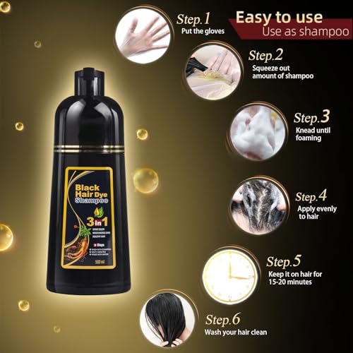 Hair Dye Shampoo | 3 in 1, Dark Brown, Herbal Ingredients, 500ml