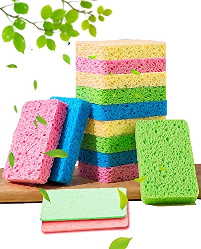 Dish Sponge | 12-Count, Compressed Cellulose, Non-Scratch, Funny Cut-Outs